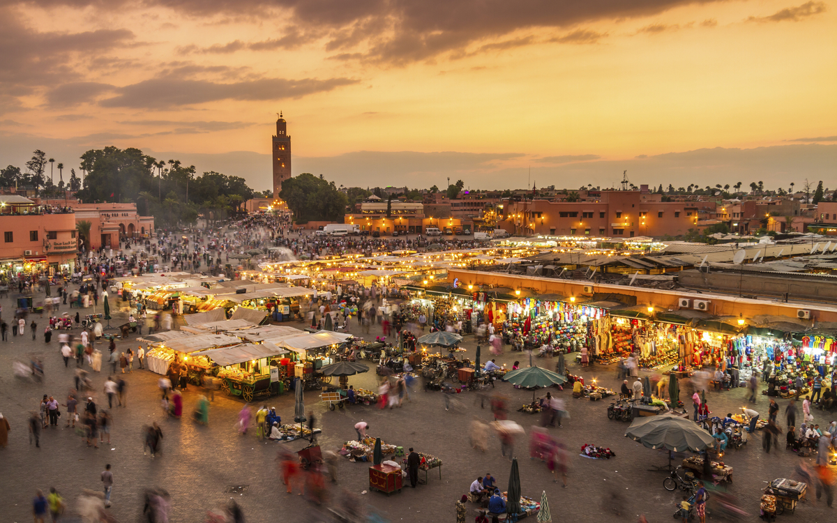 Luftaufnahme von Djemaa el Fna, Marokko