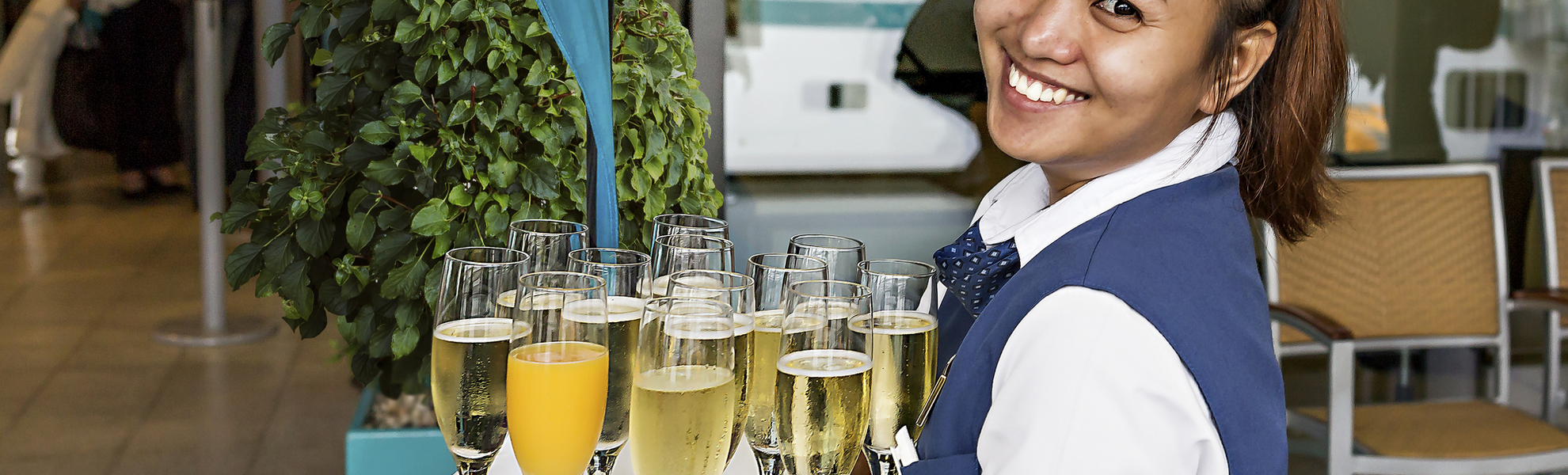 Sektempfang bei der Einschiffung