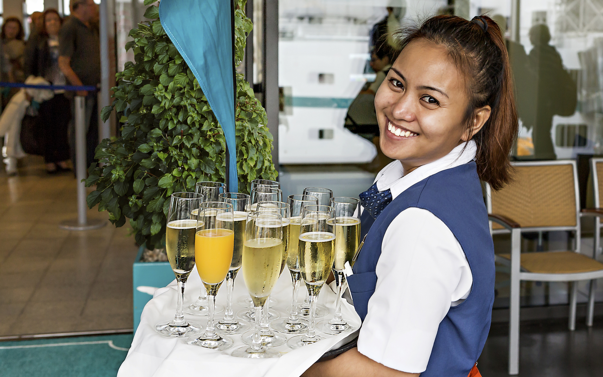 Sektempfang bei der Einschiffung