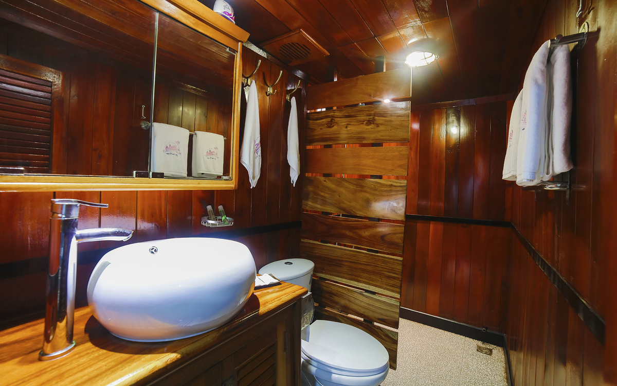 Badezimmer einer Kabine auf der MS Lan Diep