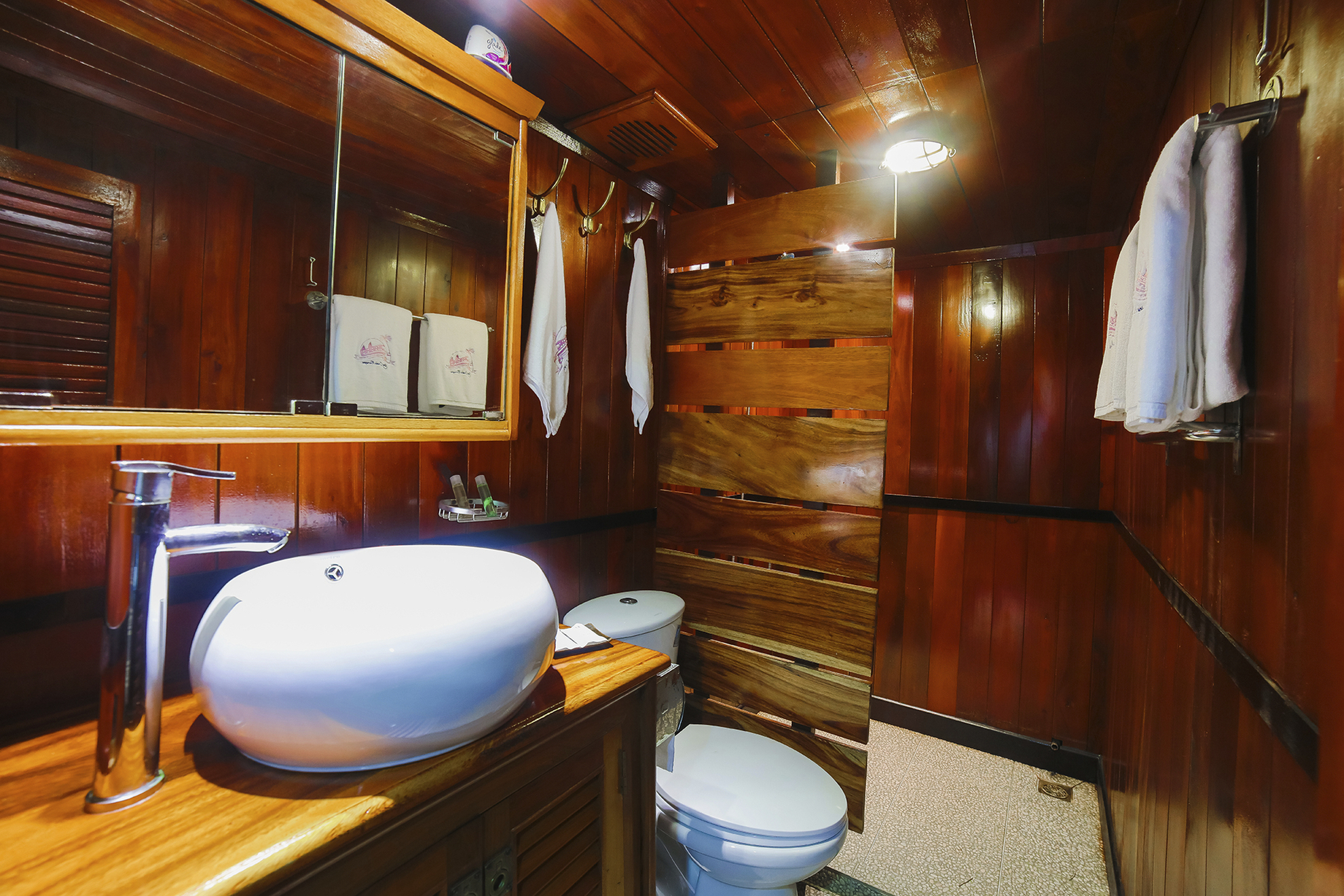 Badezimmer einer Kabine auf der MS Lan Diep