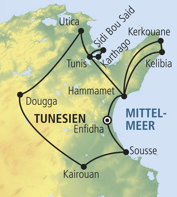 Routenkarte von Tunesien