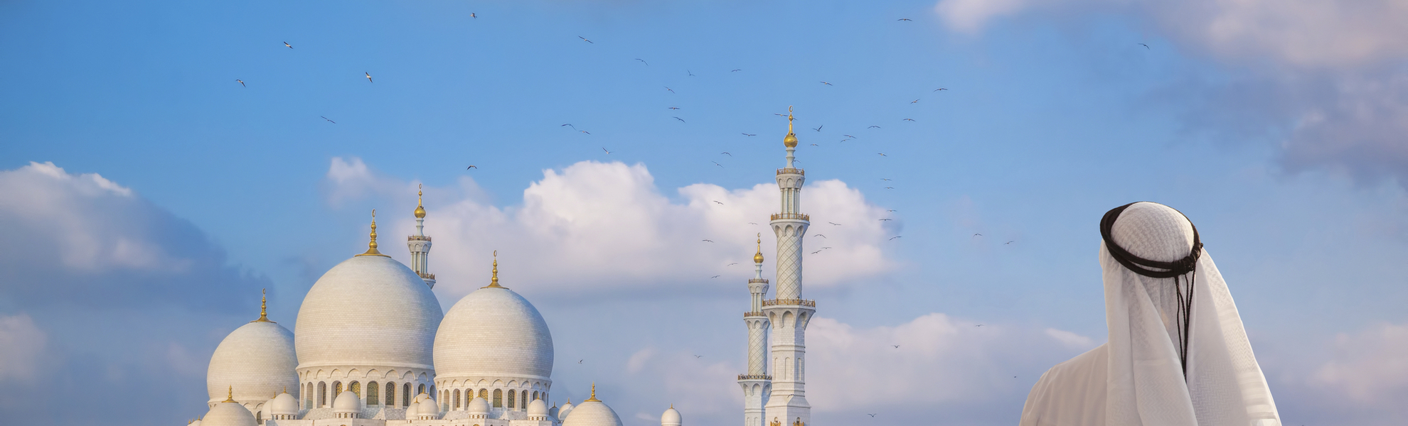 Mann bestaunt die Scheich Zayid Moschee in Abu Dhabi, V. A. Emirate