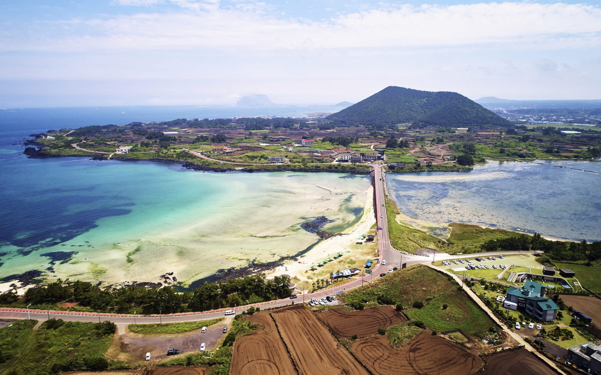 Luftansicht auf die Insel Jeju, Suedkorea