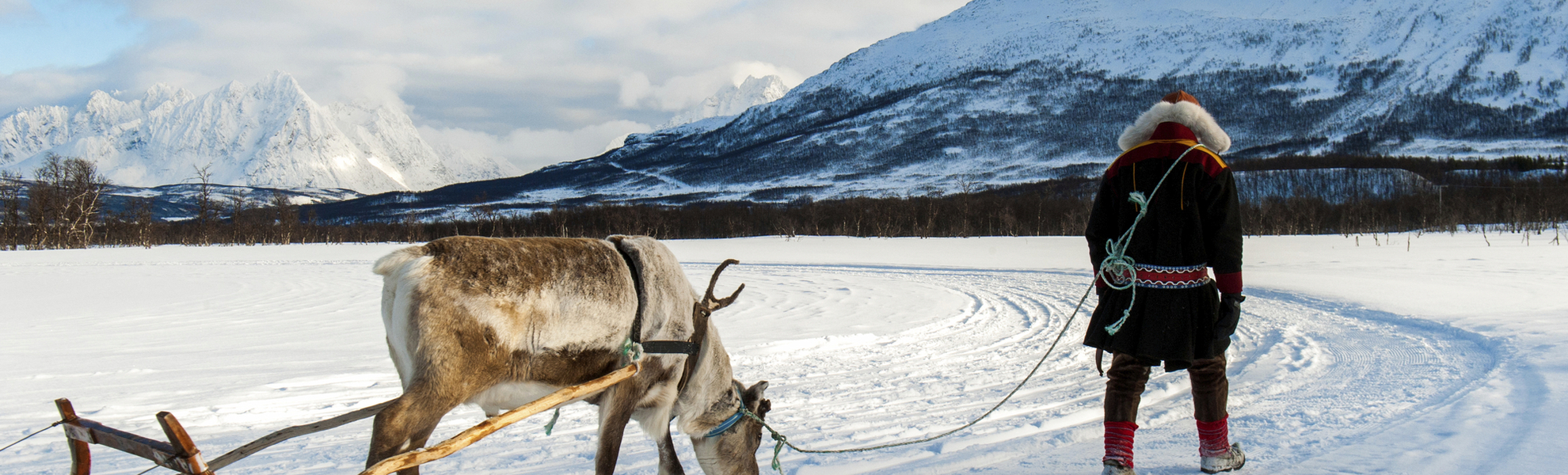 Mann mit Rentier in Tromso, Norwegen