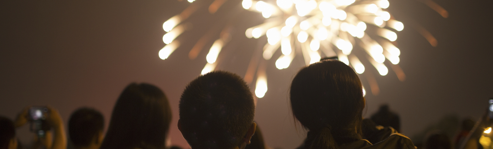 Menschen schauen Feuwerk an