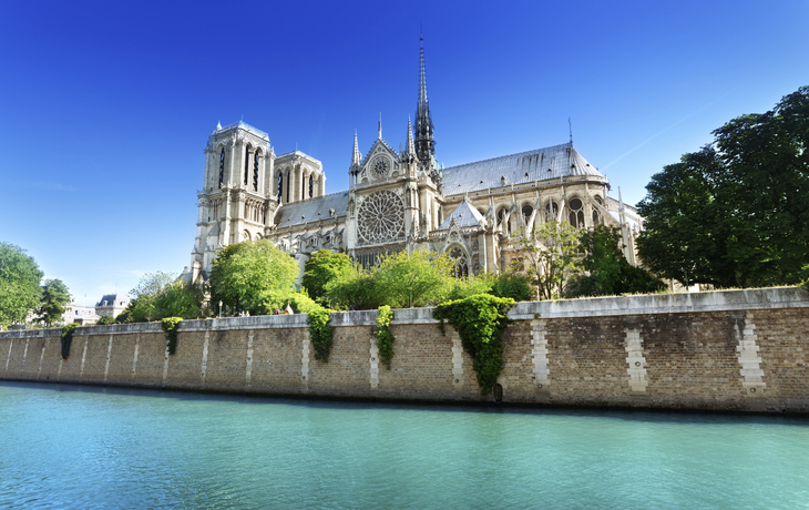 Kathedrale Notre Dame am Ufer der Seine in Paris, Frankreich