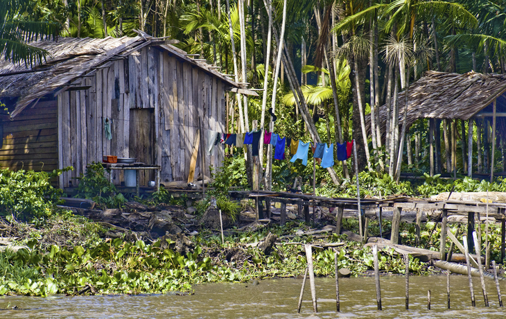 Steg vor der Huette im Amazonas, Brasilien