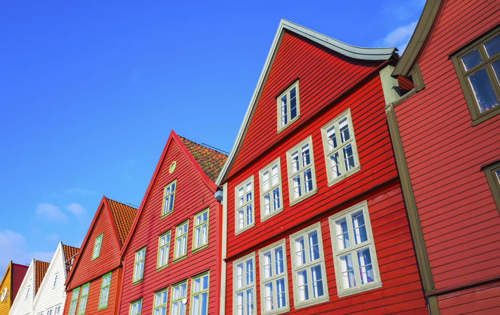Häuser im Bergener Stadtteil Bryggen, Norwegen
