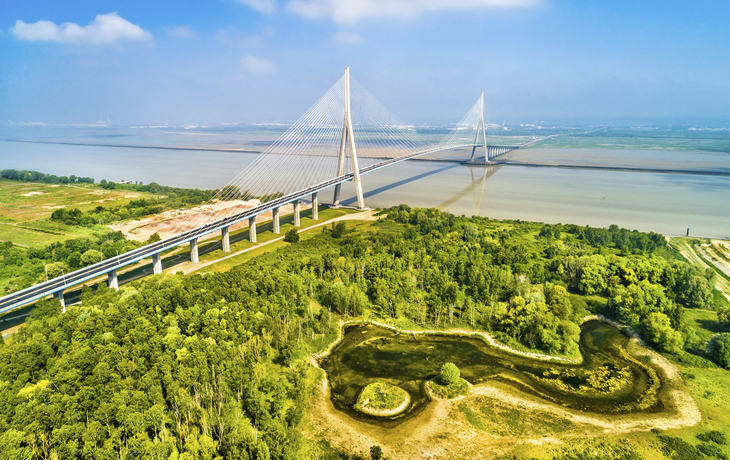 Pont de Normandie bei Honfleur, Frankreich