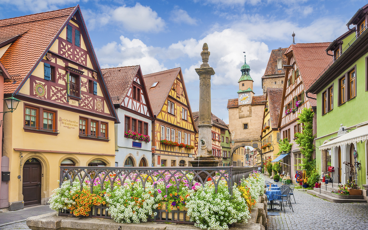 Typische Haeuser in Rothenburg ob der Tauber, Deutschland