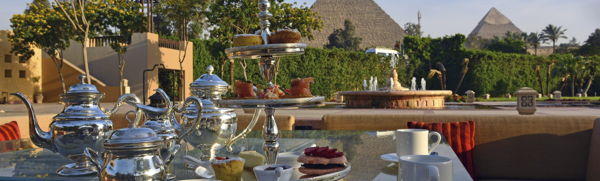 Terrasse im Mena House Hotel in Kairo, Ägypten
