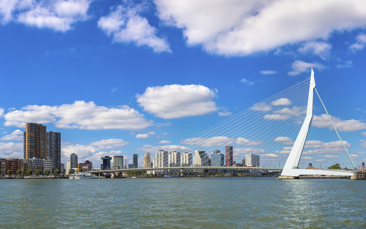 Rotterdams modernes Panorama mit Erasmusbrücke