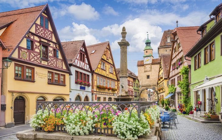 Typische Haeuser in Rothenburg ob der Tauber, Deutschland