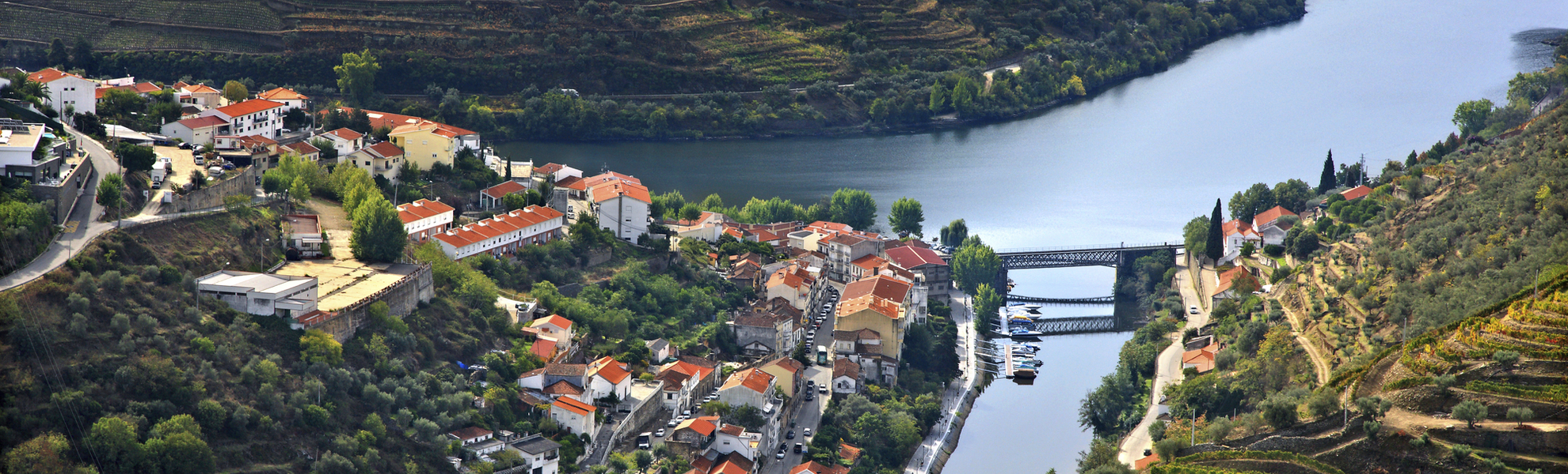 Luftansicht des Duero bei Pinhao, Portugal