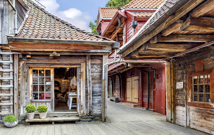 Schmale Gassen in Bergen, Norwegen