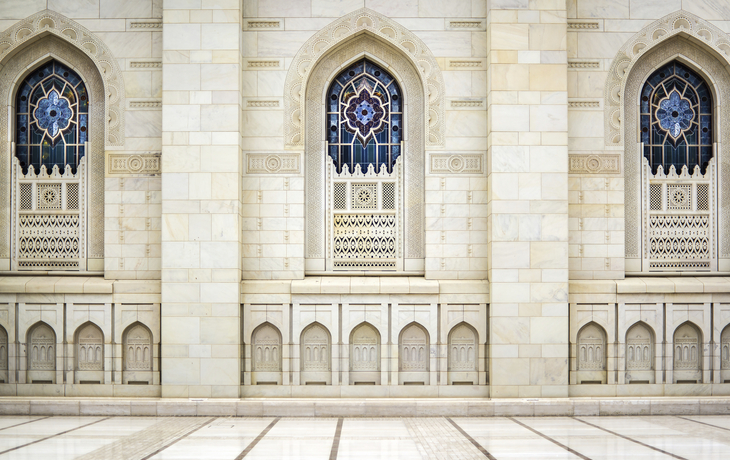 Details der Sultan Qaboos Moschee in Salalah, Oman