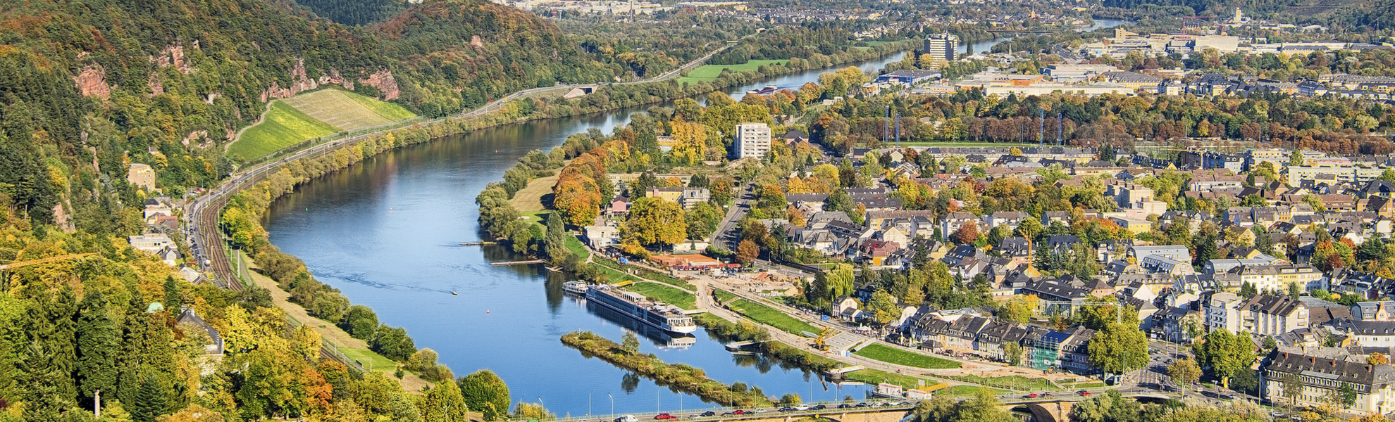 Panoramablick auf Trier mit der Mosel, Deutschland