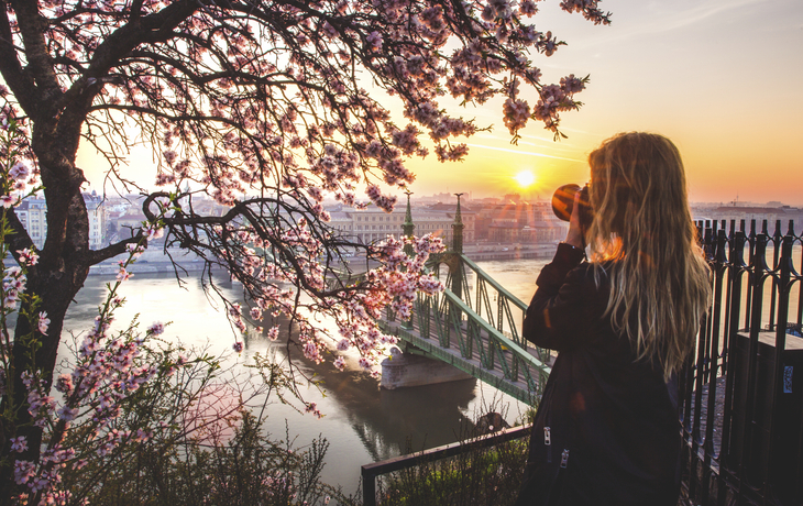 Frau mit Blick auf den Gellert Huegel