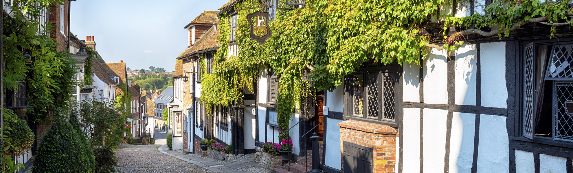 Kleine Gasse mit Fachwerkhäusern in Rye, England