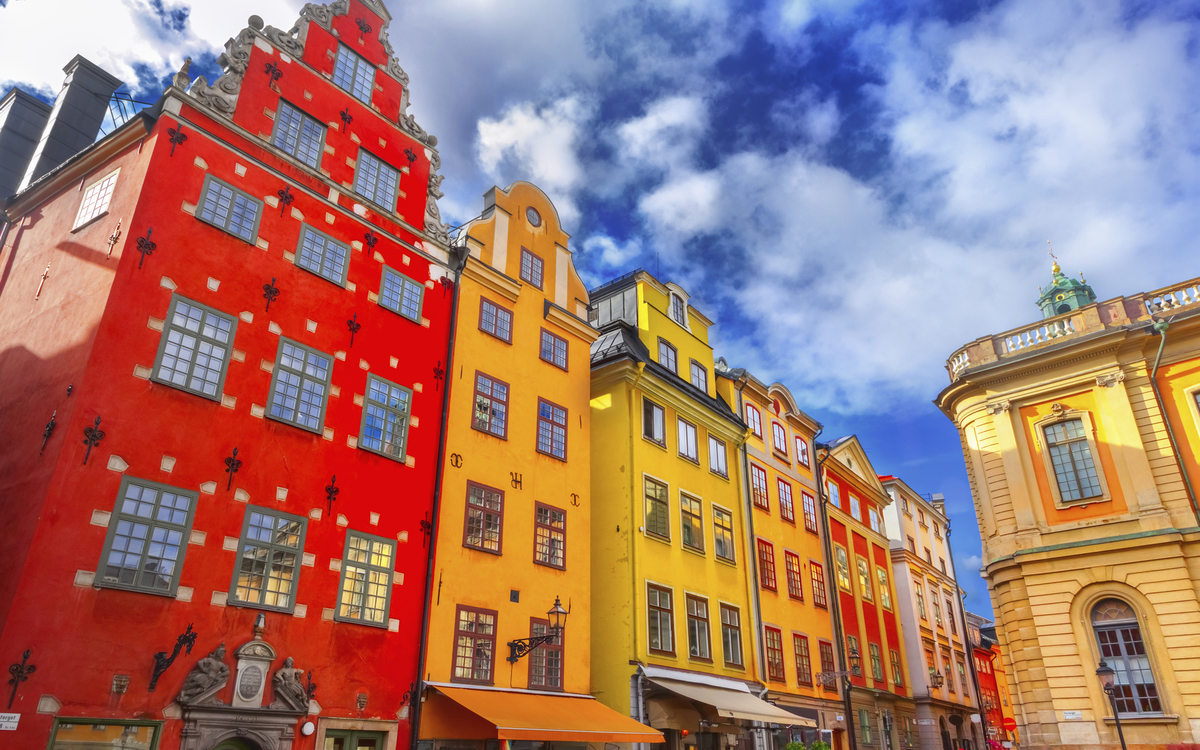 farbenfrohe Häuser in Stockholm, Schweden