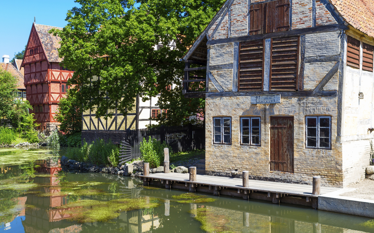 Fachwerkhäuser in der Altstadt von Aarhus, Dänemark