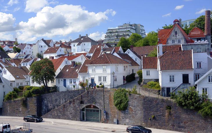 Weiße Häuser in der Altstadt von Stavanger, Norwegen