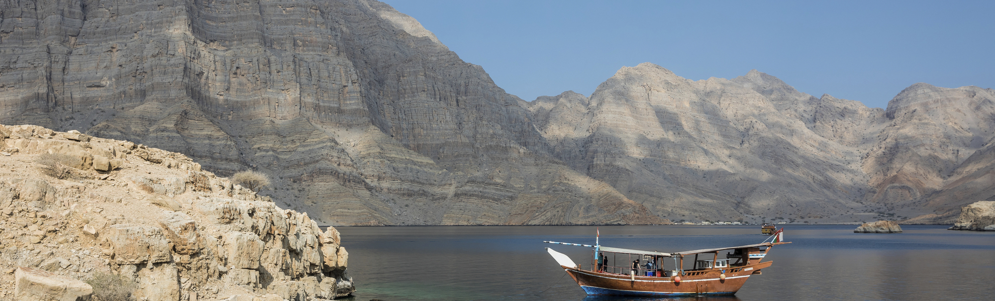 Boot im Khasab Fjord, Oman