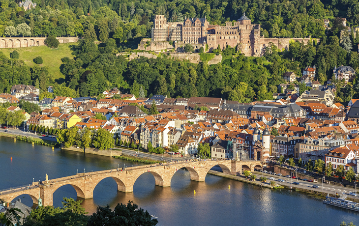 Panorama der Stadt Heidelberg mit Schloss, Deutschland
