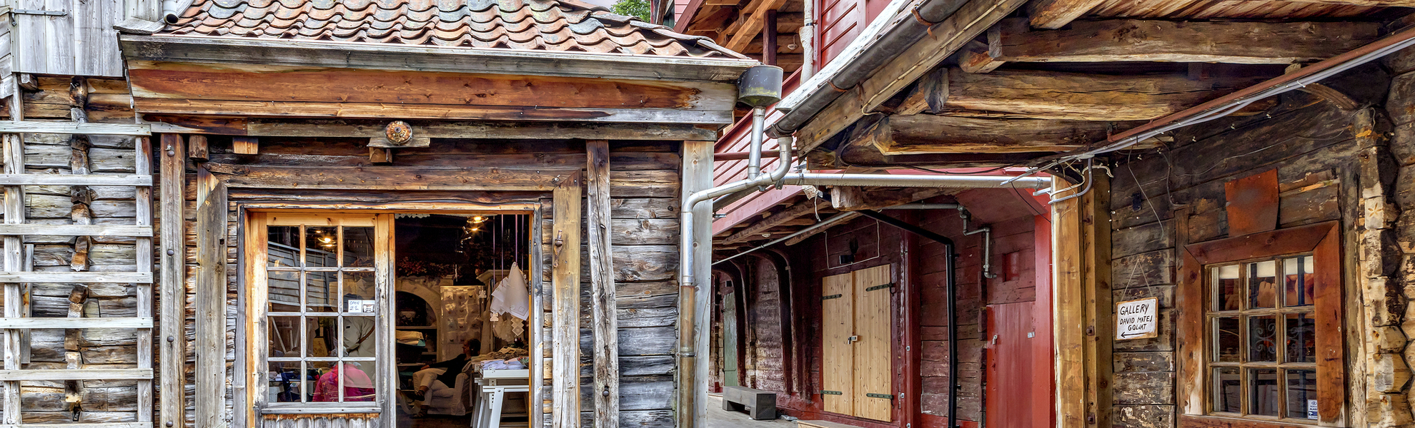 Schmale Gassen in Bergen, Norwegen