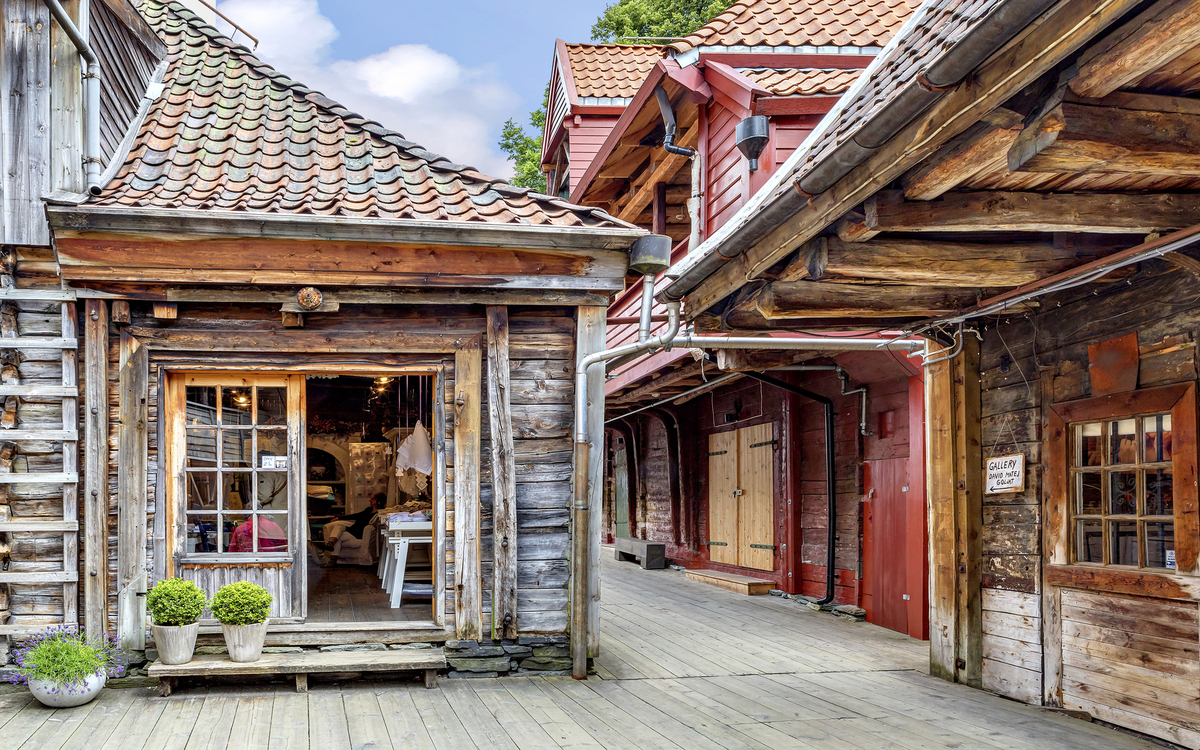 Schmale Gassen in Bergen, Norwegen