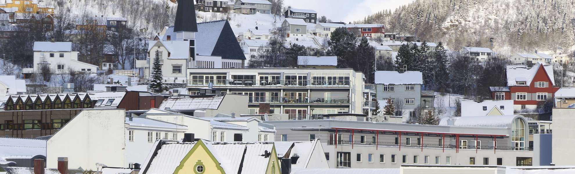 Schnee in der Stadt Harstad, Norwegen