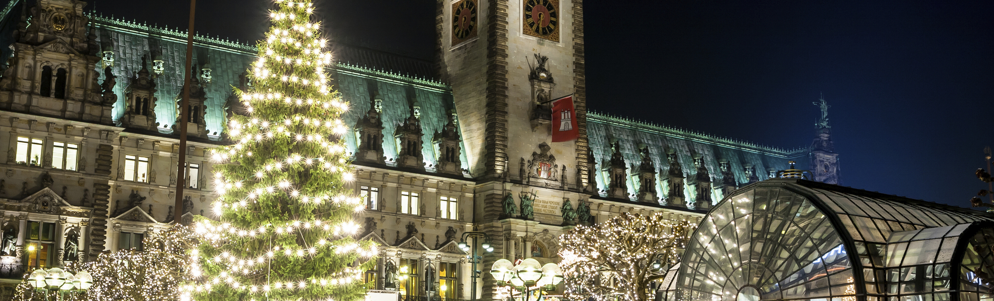 Das Rathaus in Hamburg in der Nacht, Deutschland