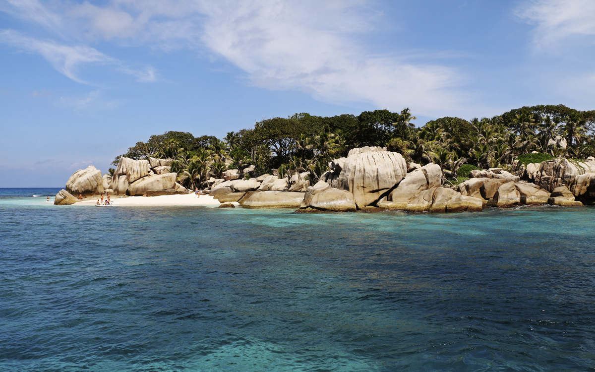 Blick auf Praslins Landschaft, Seychellen