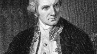 Captain James Cook, ein Seefahrer, porträtiert in einem historischen Gemälde.