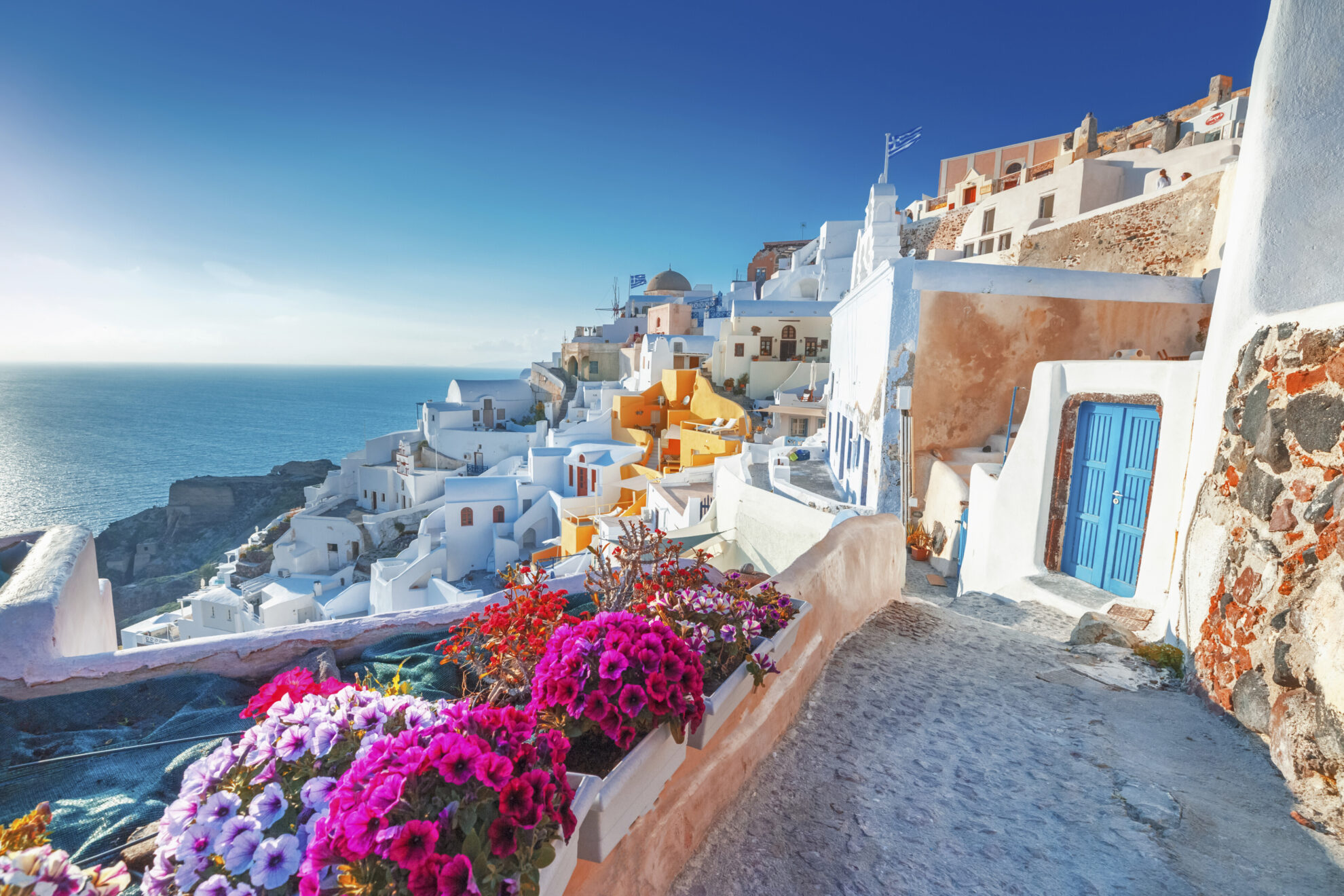 Panoramablick über Santorin und aufs Meer, Griechenland