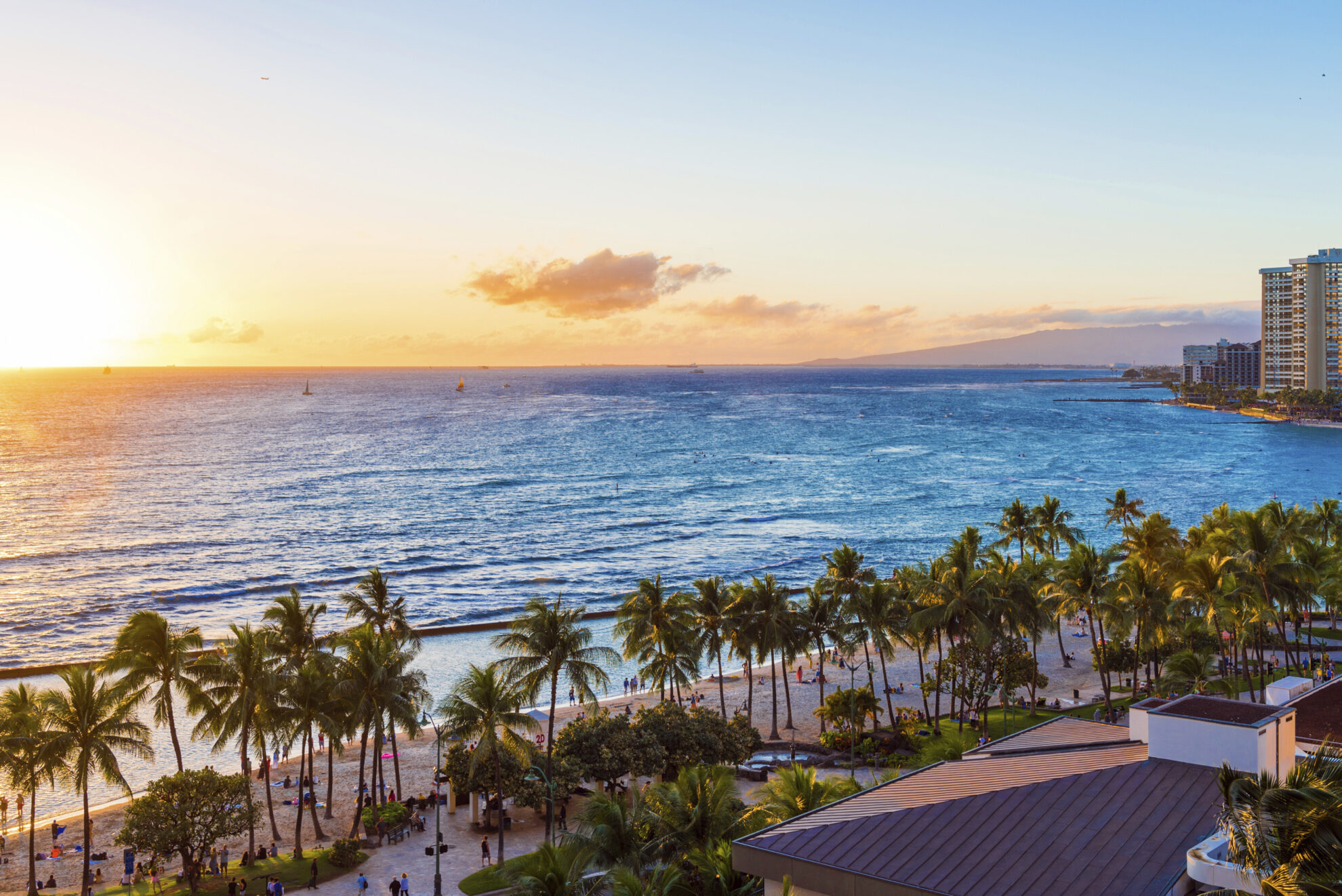 Honolulu während des Sonnenuntergangs, Hawaii