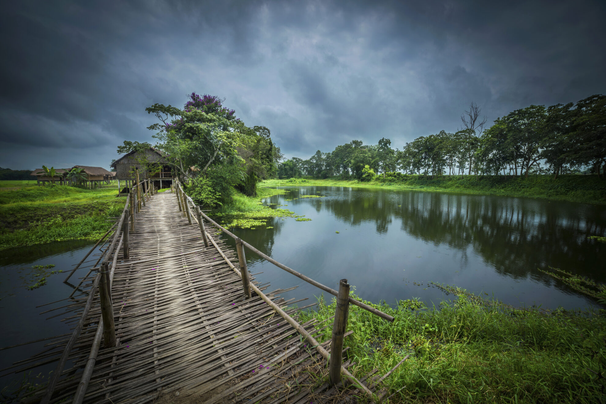 Bambusbrücke auf der Insel Majuli, Indien