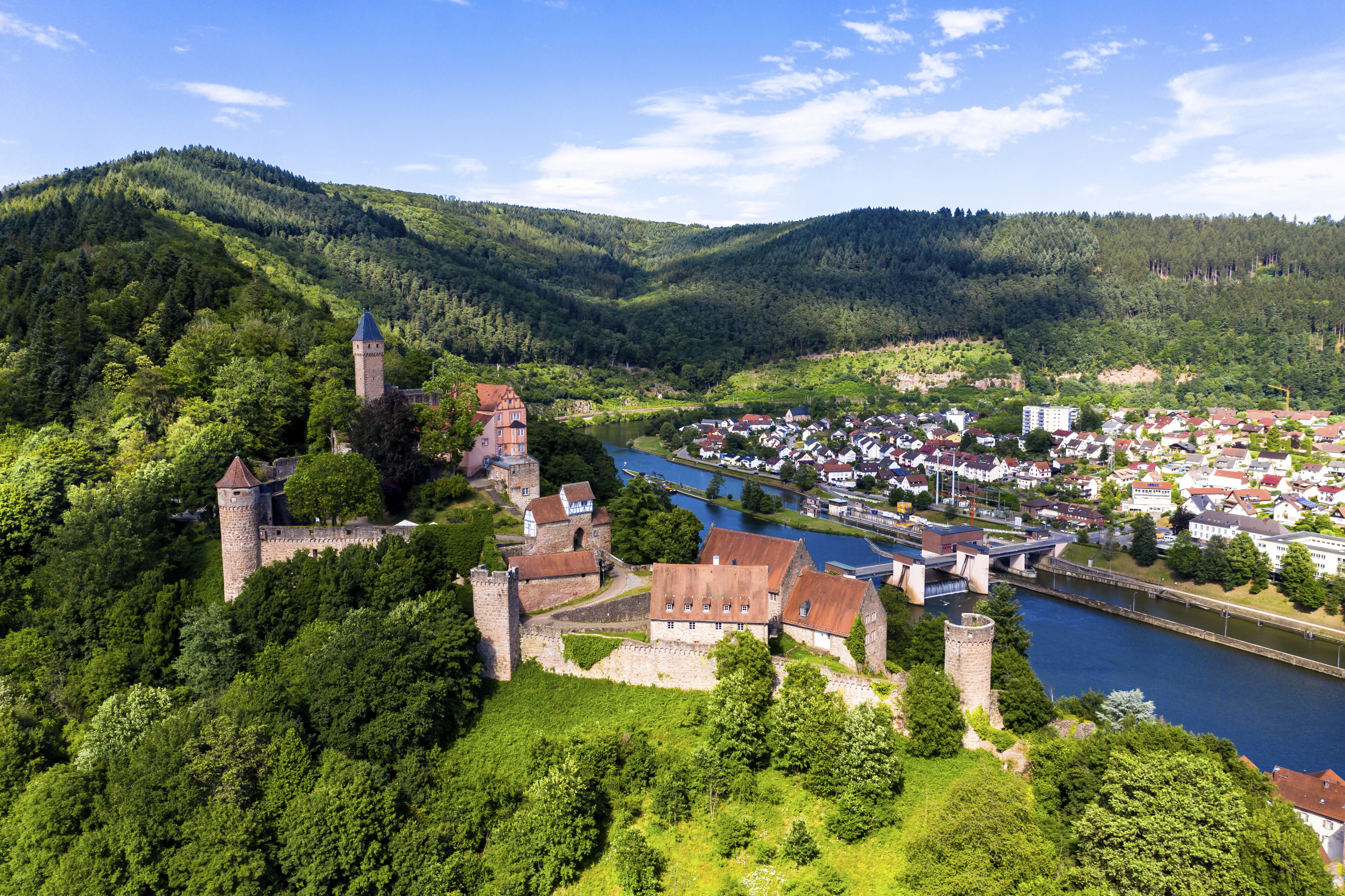 Luftansicht von Hirschhorn, Deutschland